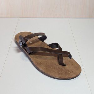 (FREE)  Forever Women Criss Cross Slip-On Strappy Summer Sandals - Brown -